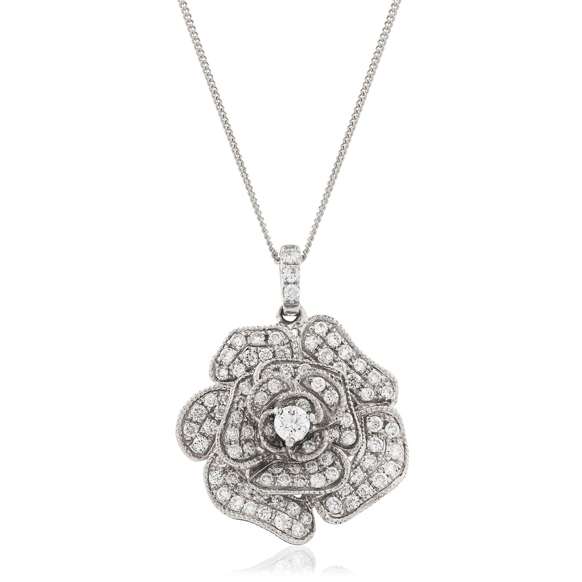 3D Pave Rose Diamond Pendant view 1
