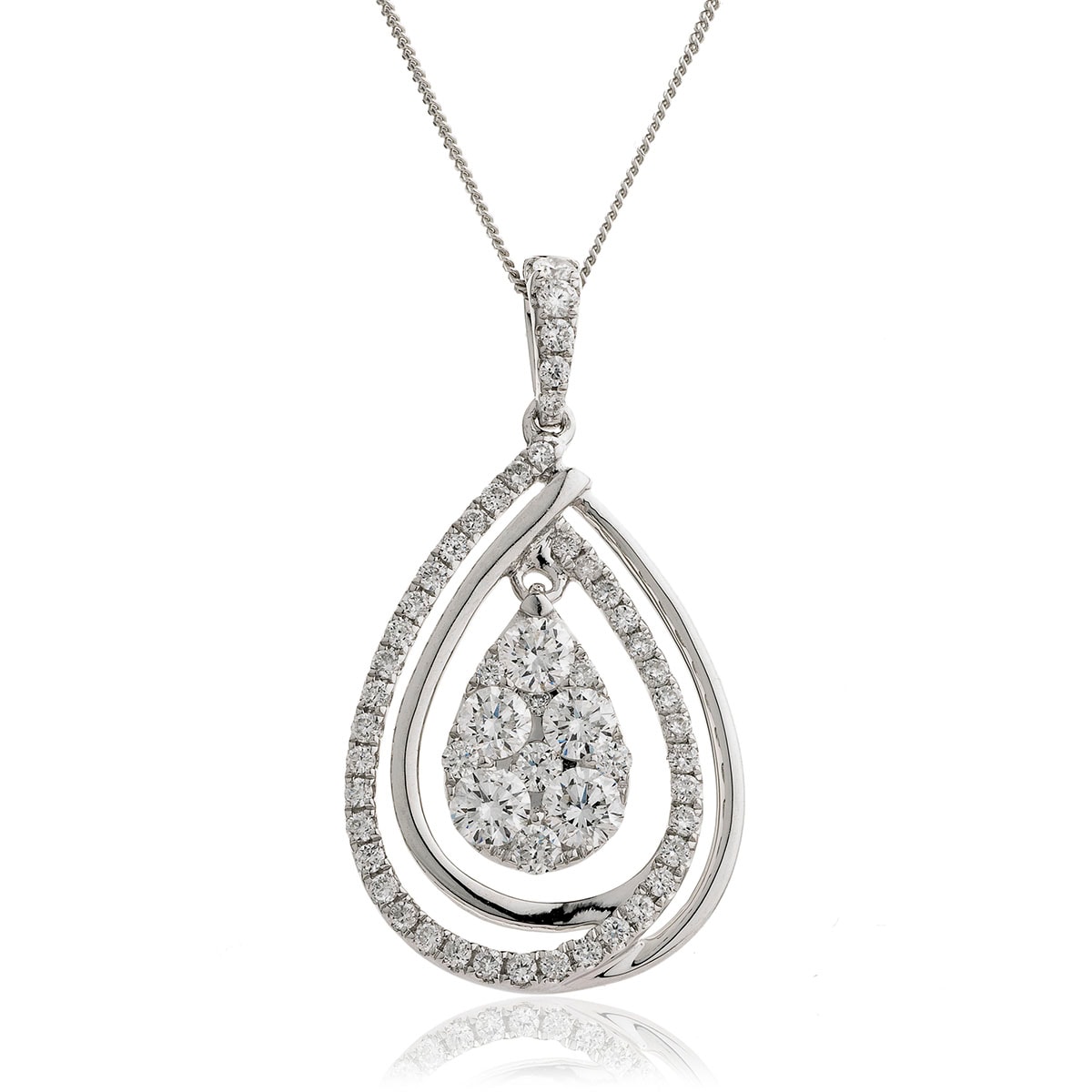 Pear Shaped Open Double Halo Pave Diamond Pendant view 1