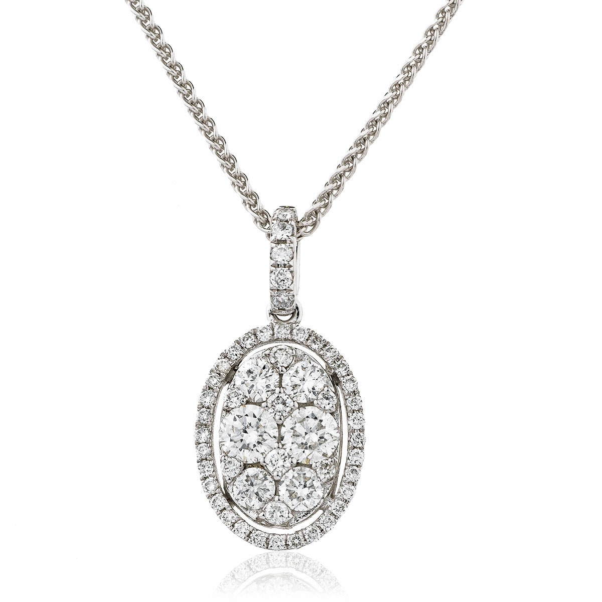 Oval Shaped Medium Halo Pave Diamond Pendant view 1