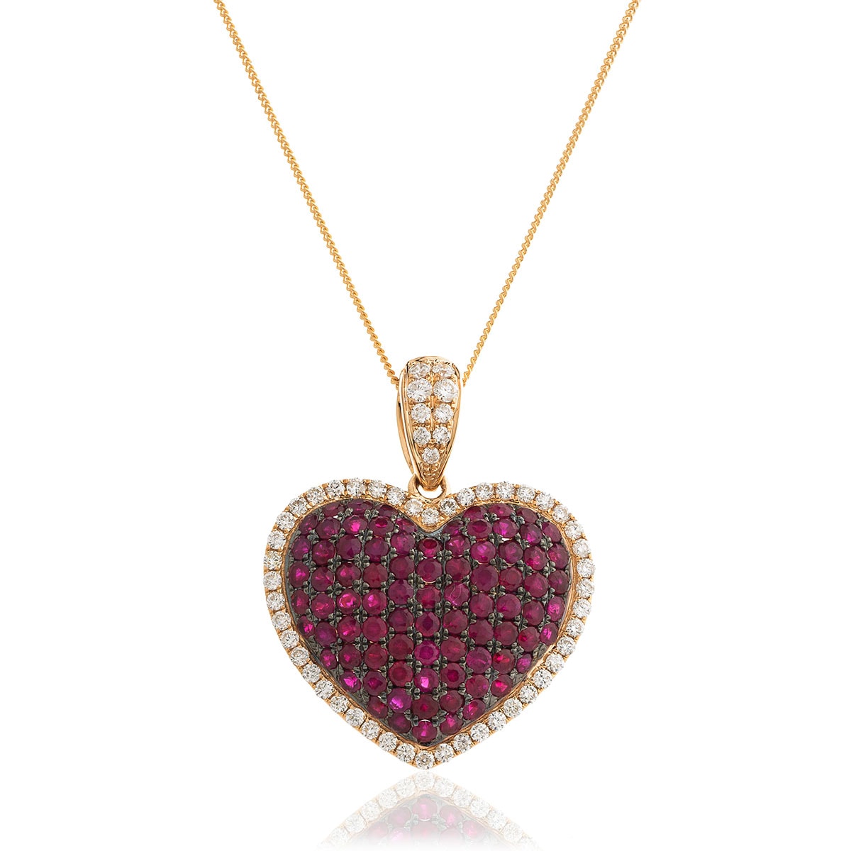 Heart Shaped Pave Ruby Diamond Pendant view 1