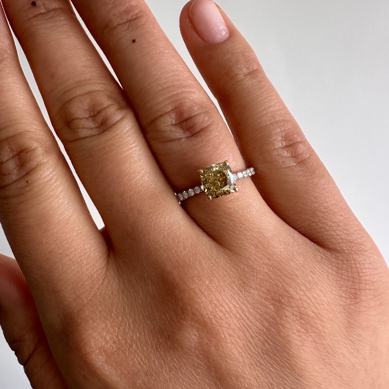 Lab Grown Yellow Diamond Cushion Micro Setting Engagement Ring view 7