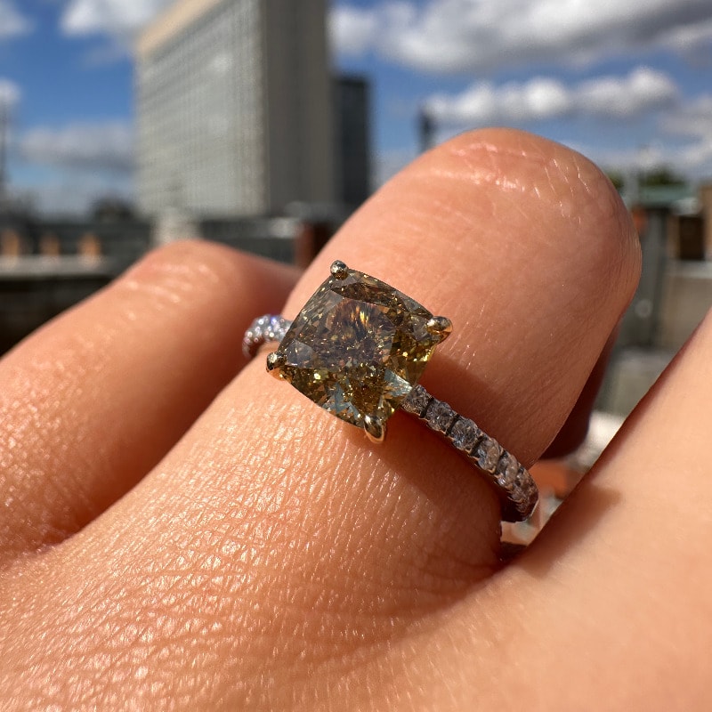 Lab Grown Yellow Diamond Cushion Micro Setting Engagement Ring view 5
