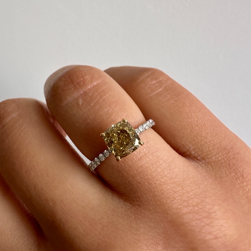 Lab Grown Yellow Diamond Cushion Micro Setting Engagement Ring view 6