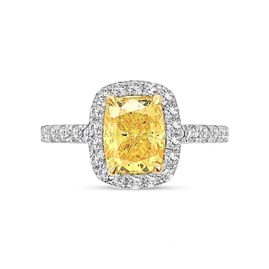 Yellow Elongated Cushion Halo Lab Grown Diamond Engagement Ring view 1
