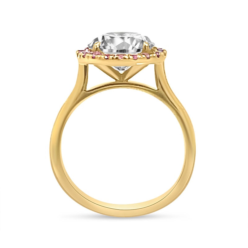 Yellow Gold Round Cut Diamond with Pink Sapphire Halo Engagement Ring view 5