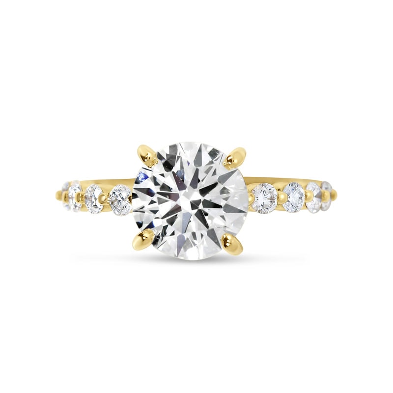 Yellow Gold Round Cut Shoulder Set Diamond Engagement Ring view 1