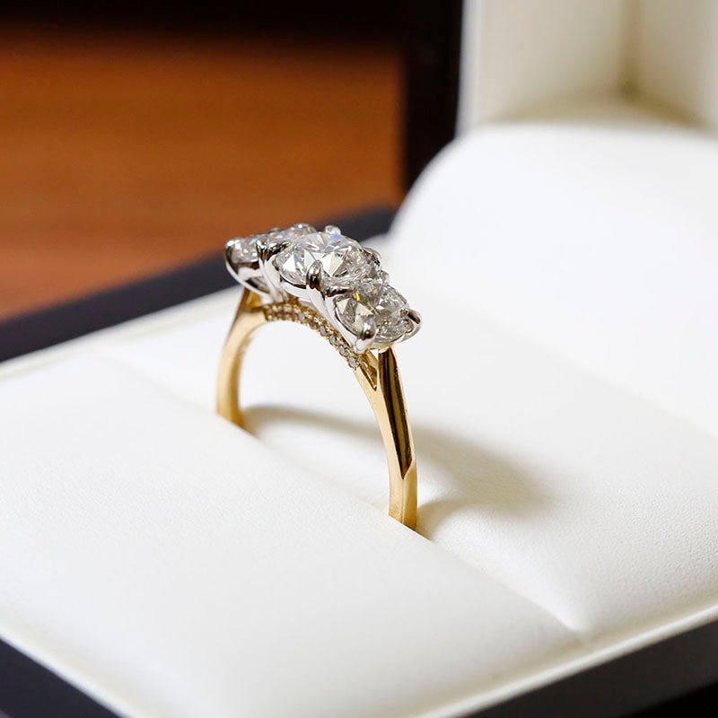 Round Shape Trilogy Pave Set Bridge Diamond Engagement Ring view 6