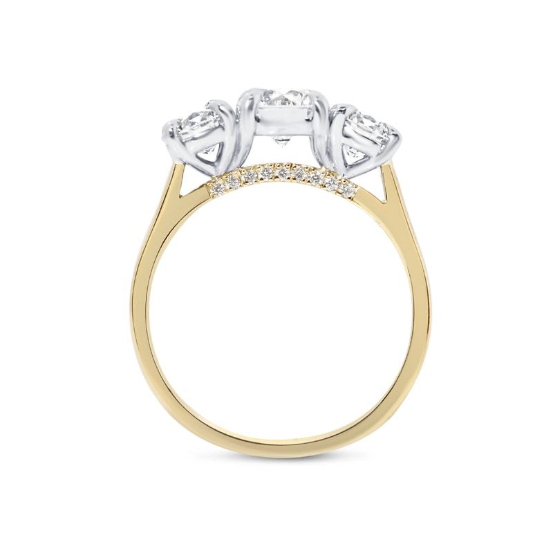 Round Shape Trilogy Pave Set Bridge Diamond Engagement Ring view 5
