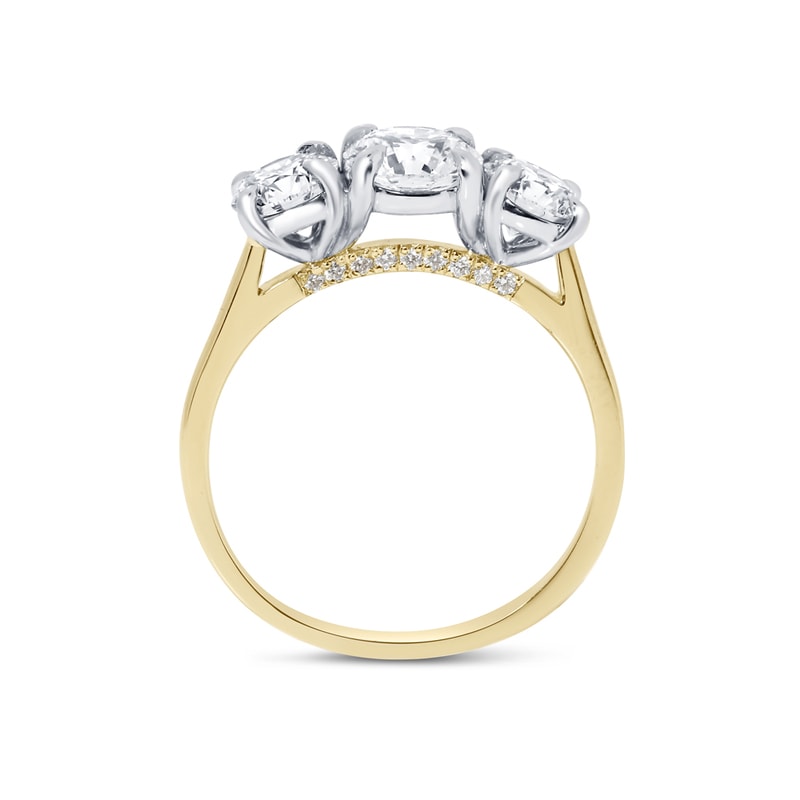 Round Shape Trilogy Pave Set Bridge Diamond Engagement Ring view 4