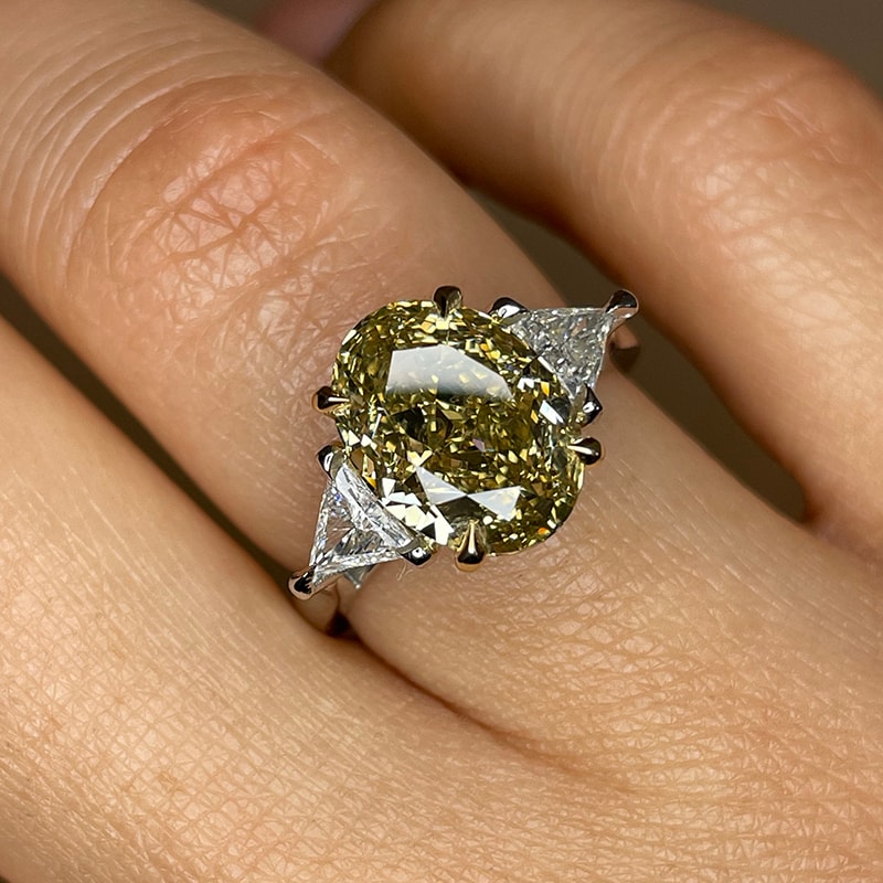 Yellow Oval Lab Grown Diamond Triangle Side Engagement Ring view 6