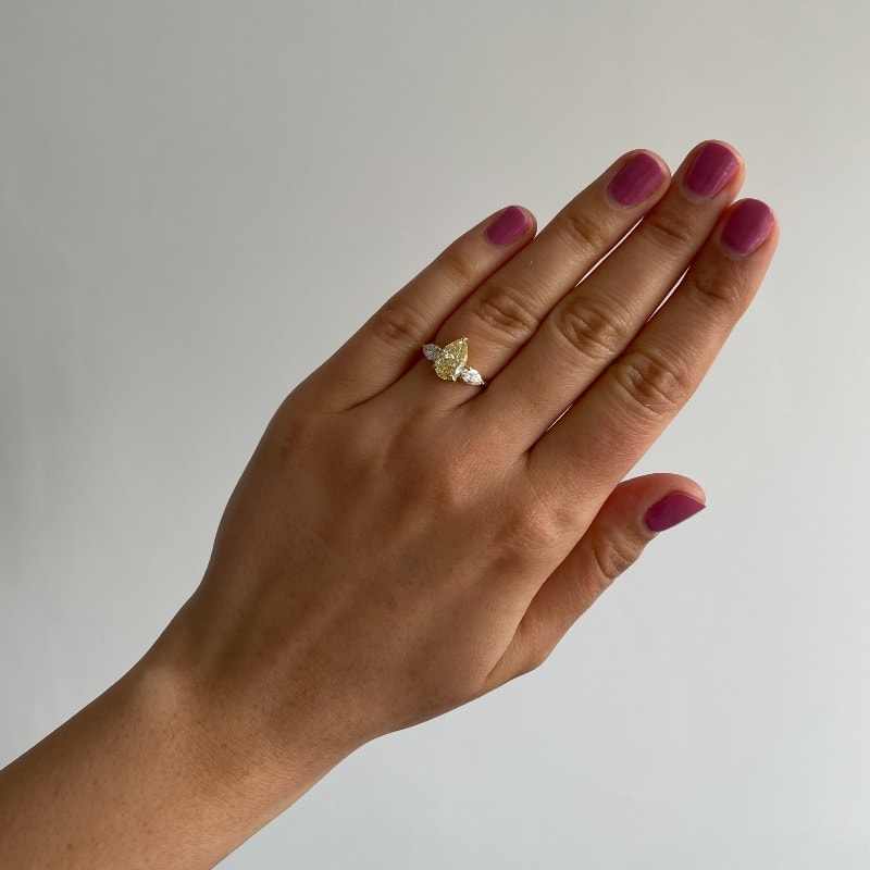 Yellow Diamond Pear Trilogy Engagement Ring view 7