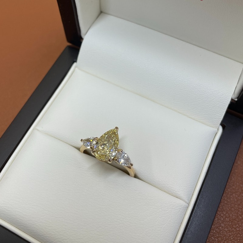 Yellow Diamond Pear Trilogy Engagement Ring view 8