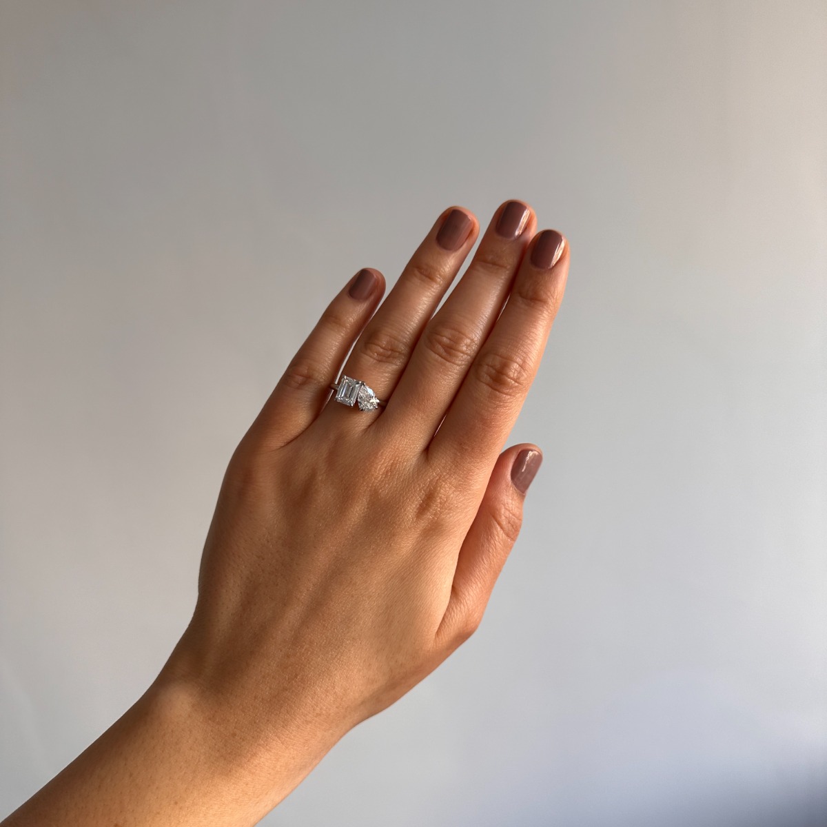 Toi et Moi Emerald and Pear Shaped Diamond Engagement Ring 