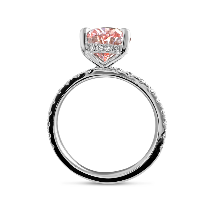Pink Oval Shoulder Set Solitaire Diamond Engagement Ring 