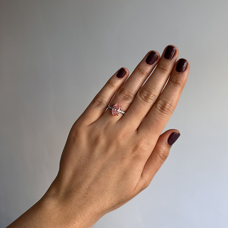 Pink Oval Shoulder Set Solitaire Diamond Engagement Ring 