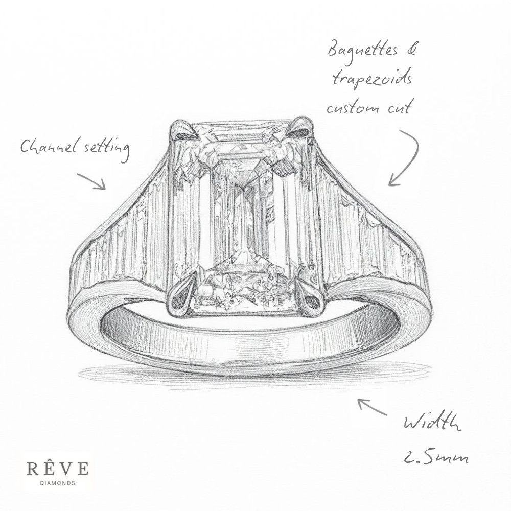 Angelina Jolie Emerald Cut Baguettes Set Diamond Engagement Ring