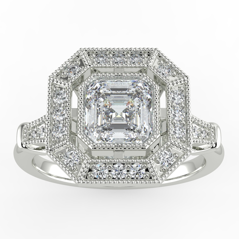 Art Deco Asscher Cut Frame Lab Grown Diamond Engagement Ring
