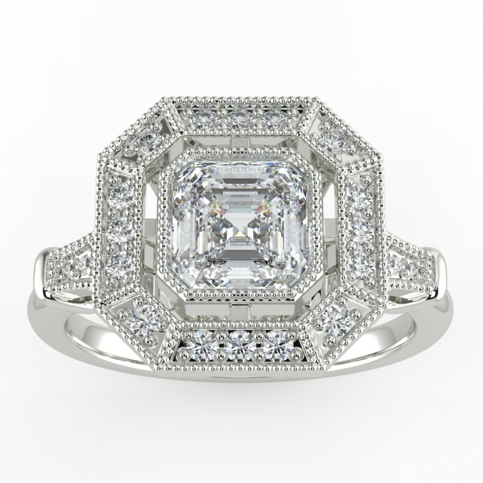 Art Deco Asscher Cut Frame Diamond Engagement Ring