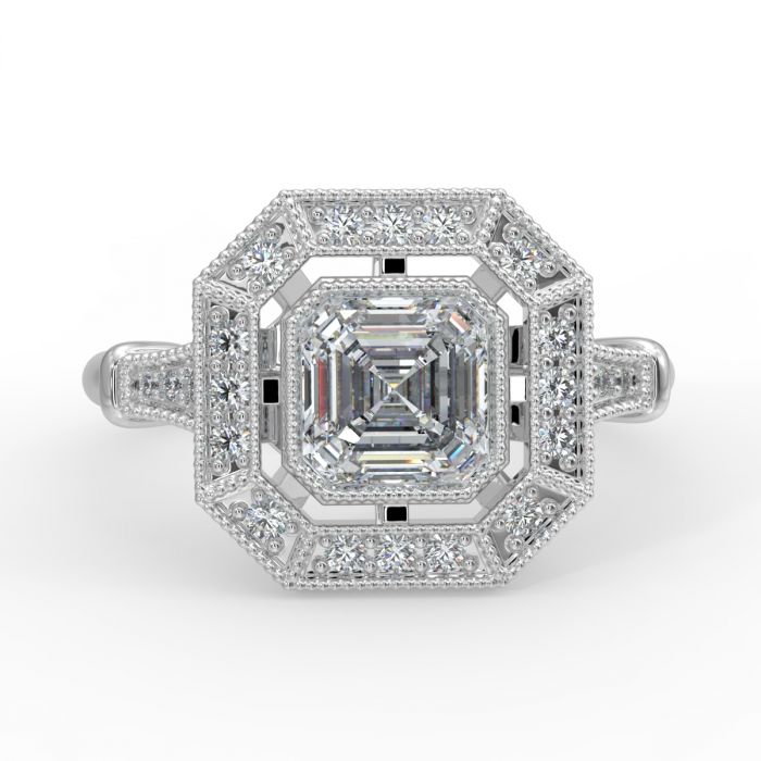 Art Deco Asscher Cut Frame Diamond Engagement Ring