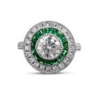 Art Deco Inspired Emerald and Diamond Halo Engagement Ring