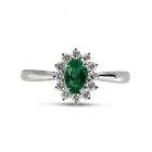 Cluster Diamond Ring With Oval Cut Green Emerald Top View