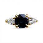Round Blue Sapphire and Pear Diamond Trilogy Engagement Ring 