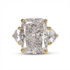 Elongated Cushion and Trillion Side Stone Trilogy Engagement Ring 