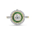 Vintage Style Emerald Halo Diamond Engagement Ring