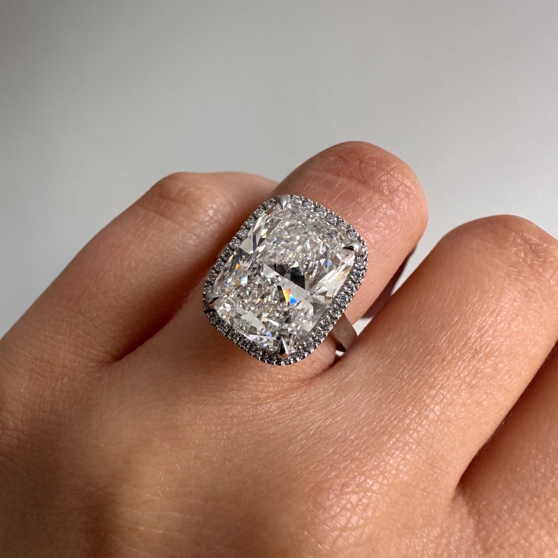Elongated Cushion Halo Lab Grown Diamond Engagement Ring 