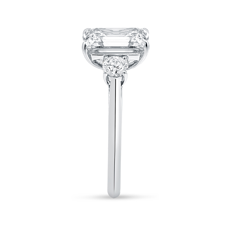 Emerald Cut and Round Trilogy Diamond Engagement Ring