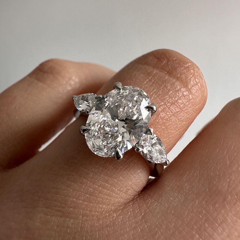 Large Oval Cut Pear Side Stones Diamond Engagement Ring