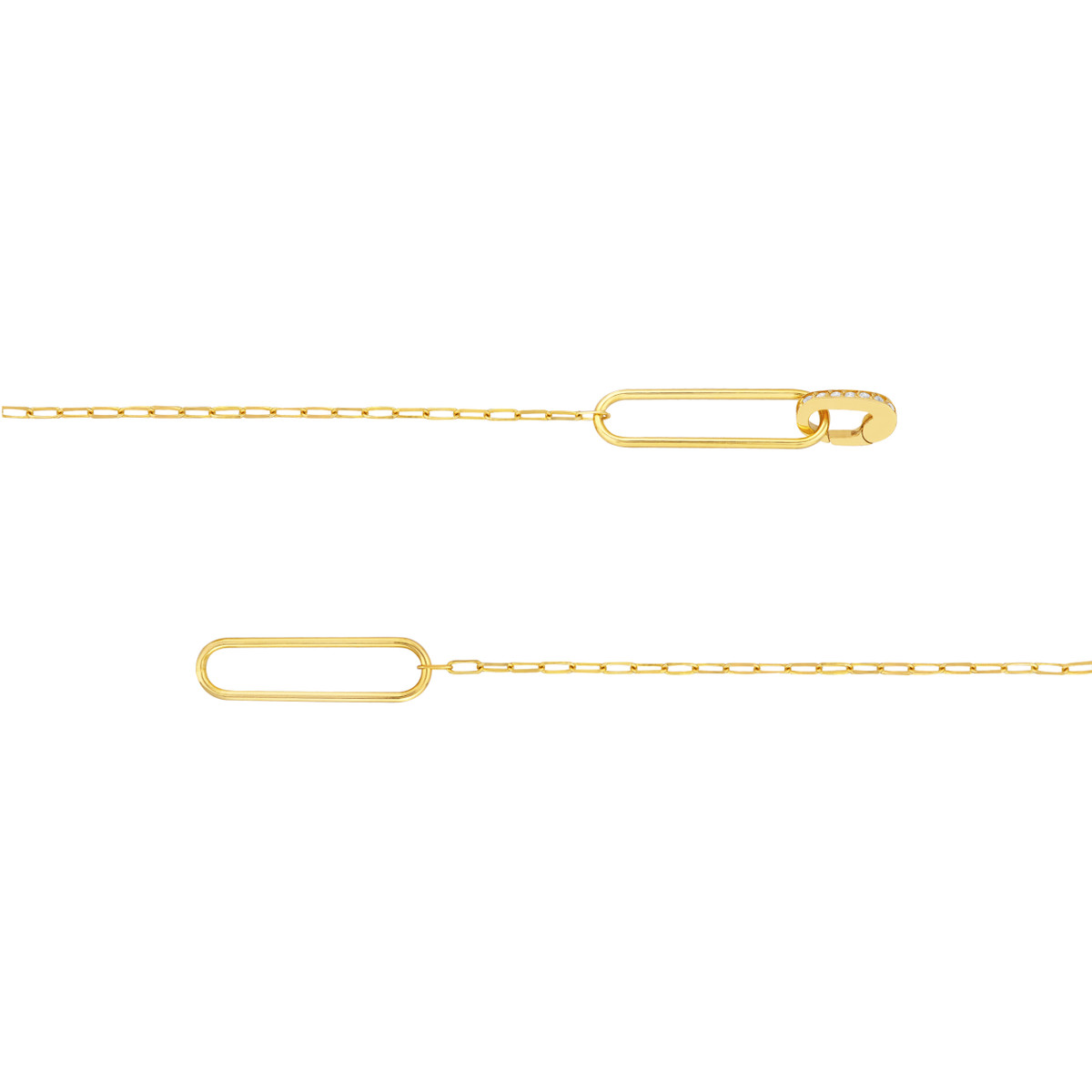 Diamond Paper Clip Pushlock Gold Bracelet