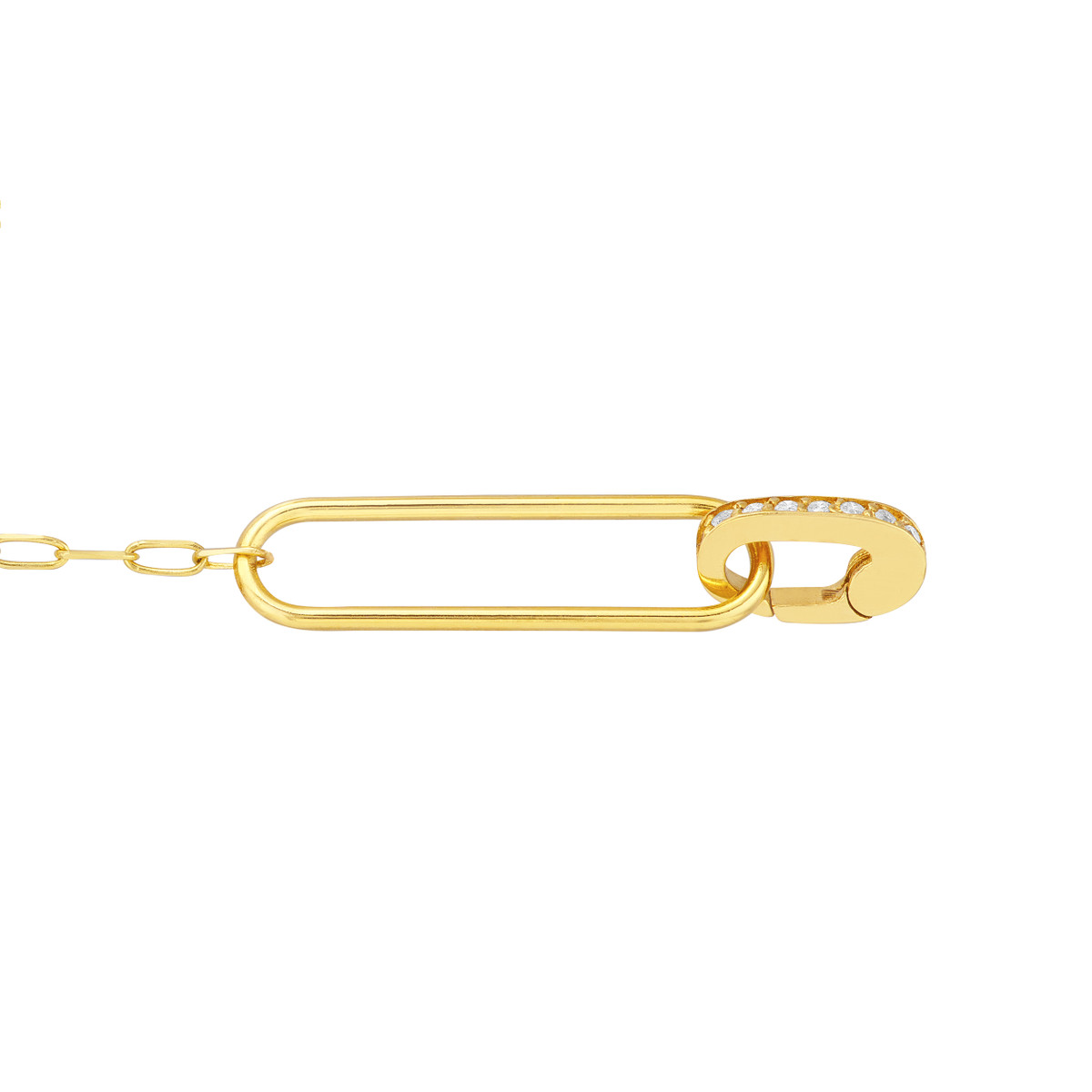 Diamond Paper Clip Pushlock Gold Bracelet