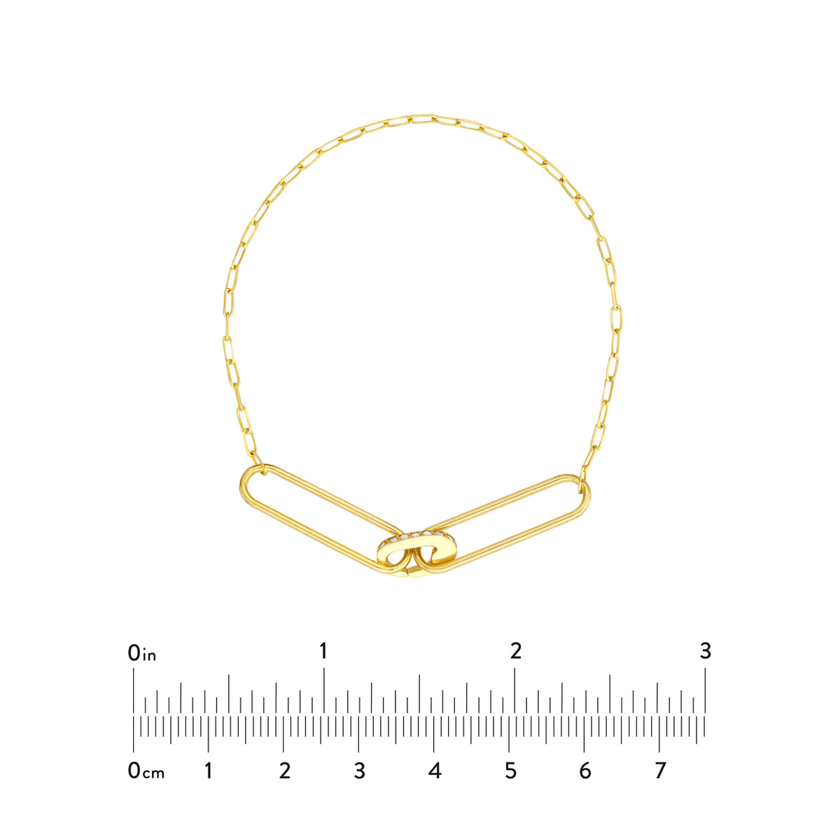 Diamond Paper Clip Pushlock Gold Bracelet