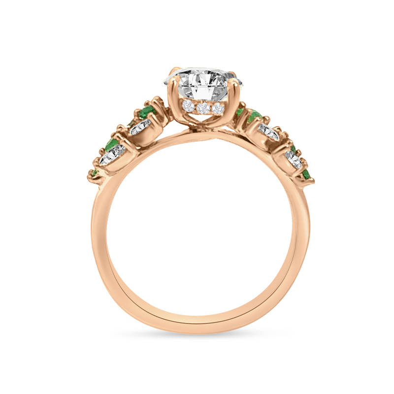 Floral Emerald and Marquise Lab Grown Diamond Engagement Ring