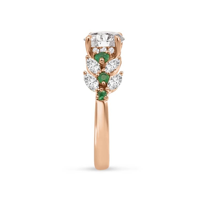 Floral Emerald and Marquise Lab Grown Diamond Engagement Ring