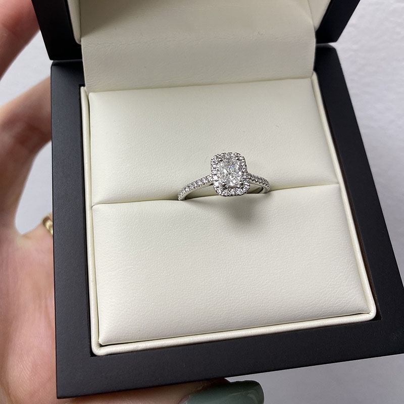 Radiant Cut Micro Set Halo Diamond Engagement Ring
