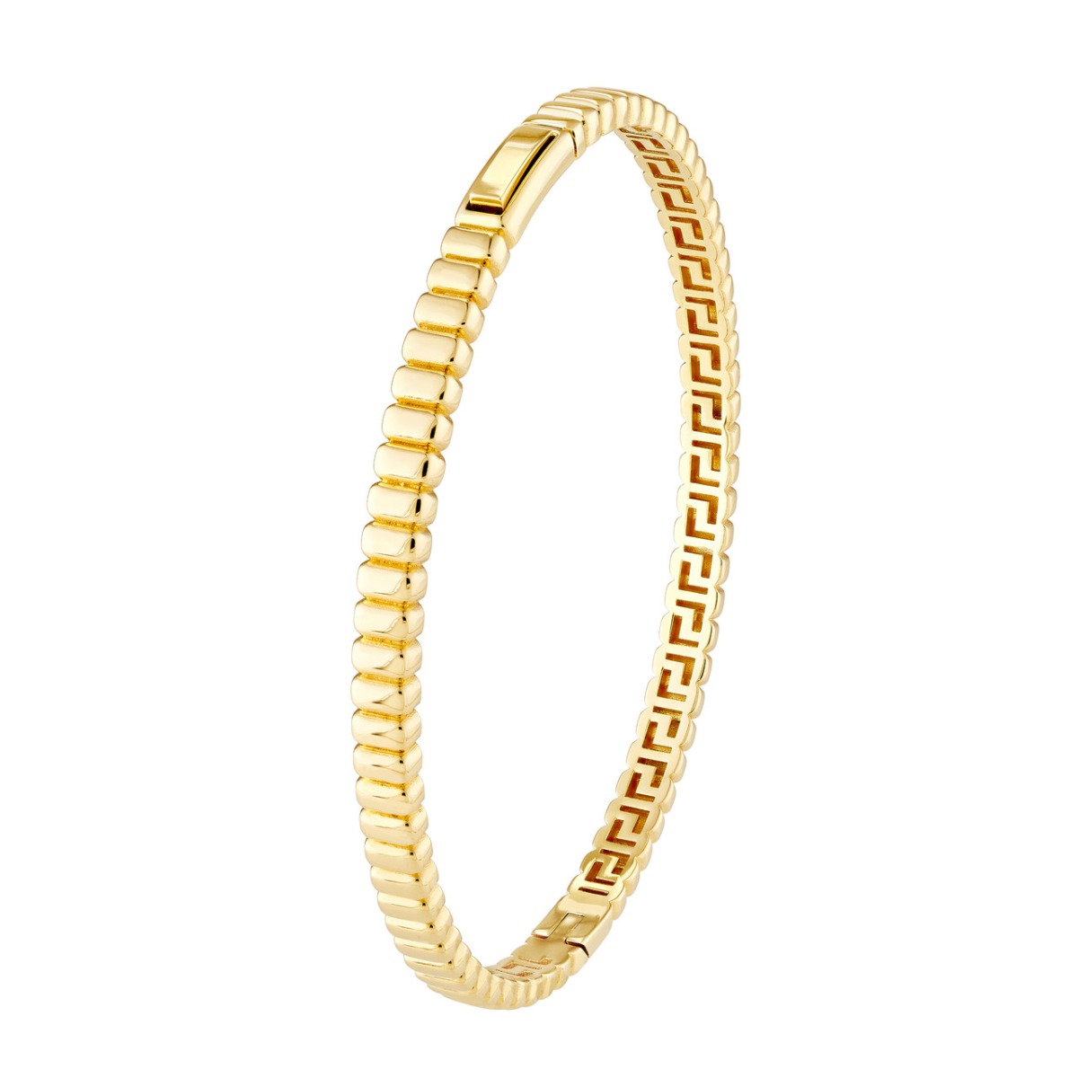 Ribbed Hinge Gold Bangle Bracelet