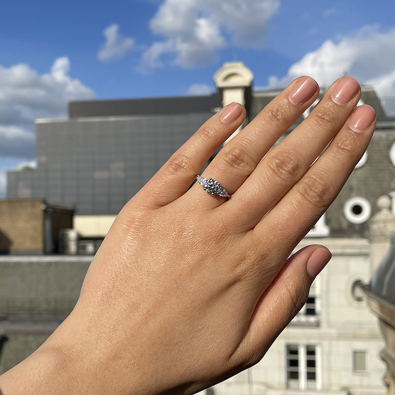 Round Cut and Pear Cut Side Stones Diamond Engagement Ring