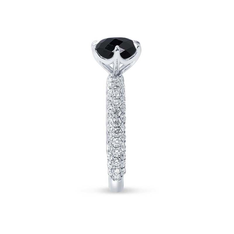 Six Claw 3 Sides Band Setting Round Black Diamond Engagement Ring