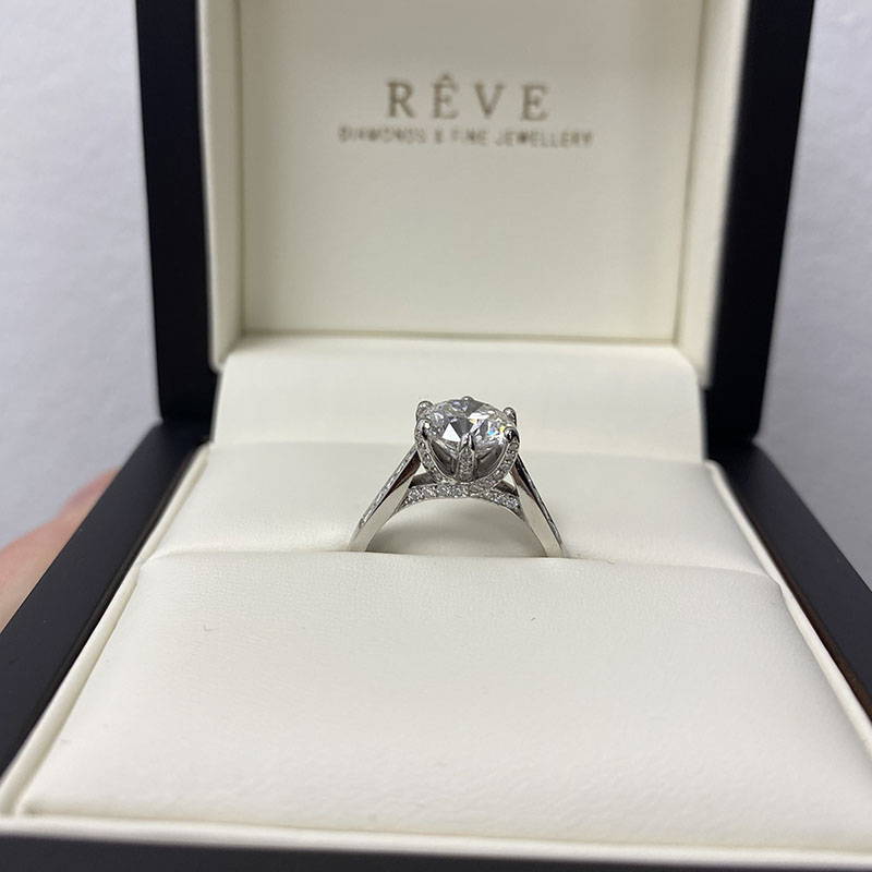 Six Claw Pave Set Collet Round Lab Grown Diamond Engagement Ring