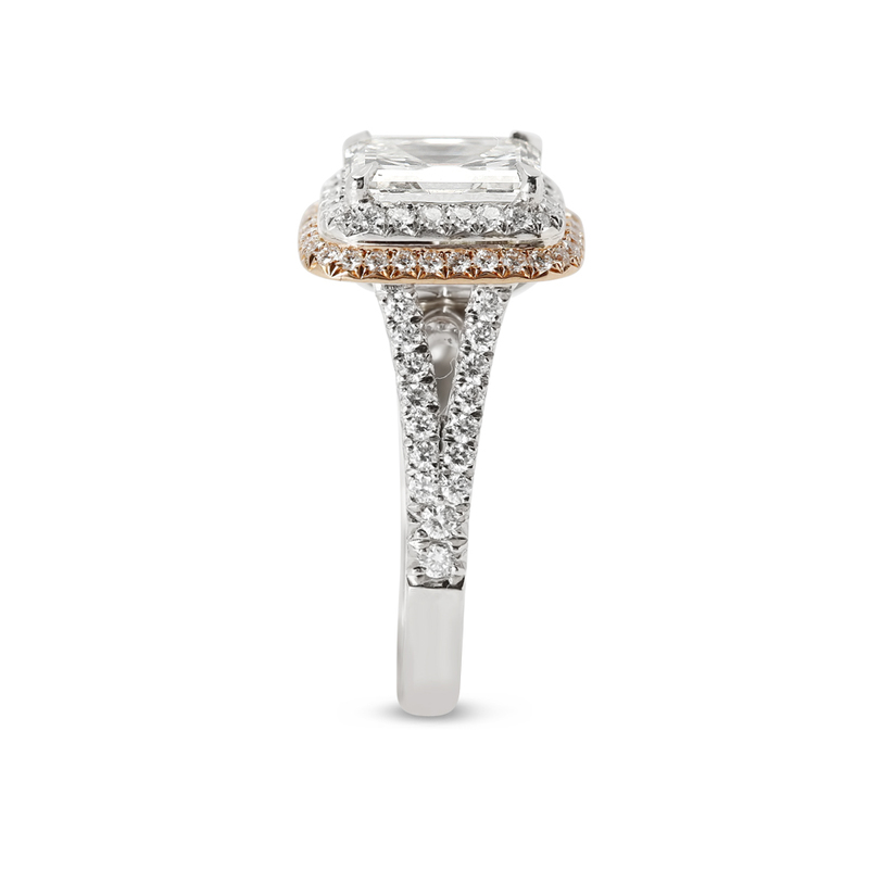 Split Shank Double Halo Emerald Cut Diamond Engagement Ring