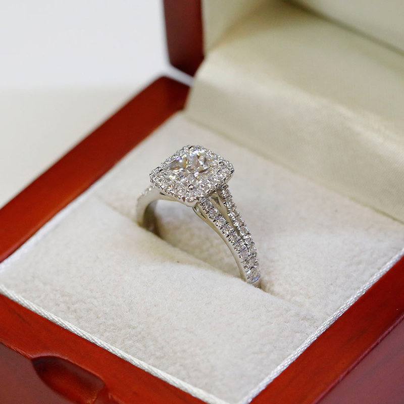 Split Shank Lab Grown Radiant Cut Halo Engagement Ring
