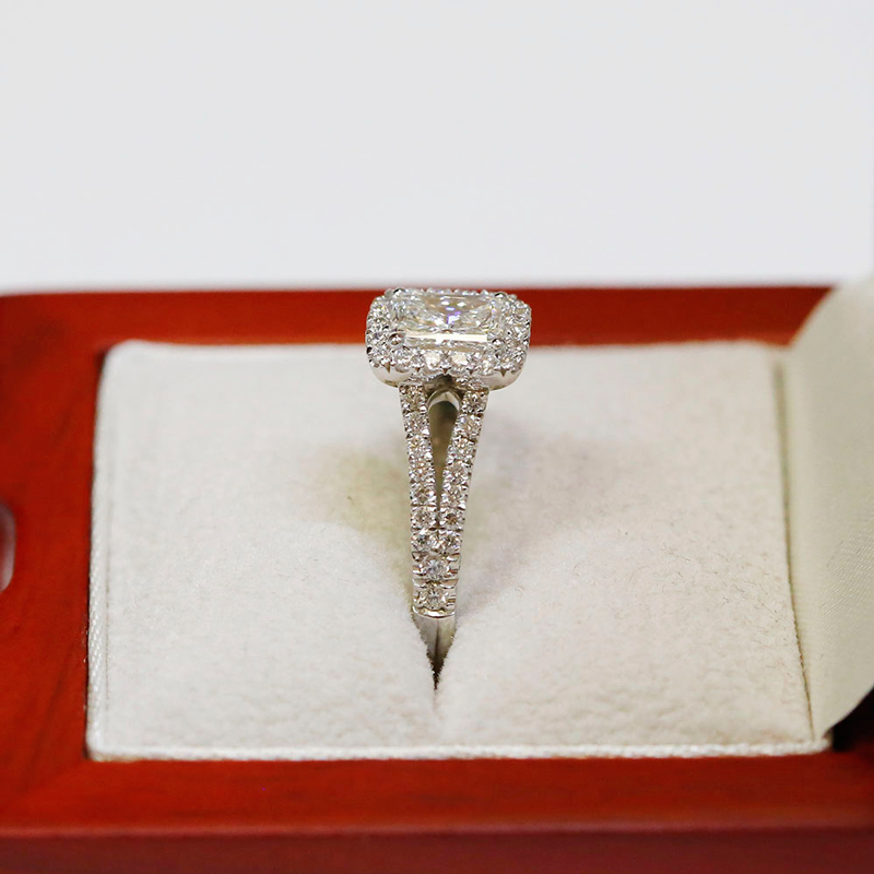 Split Shank Lab Grown Radiant Cut Halo Engagement Ring