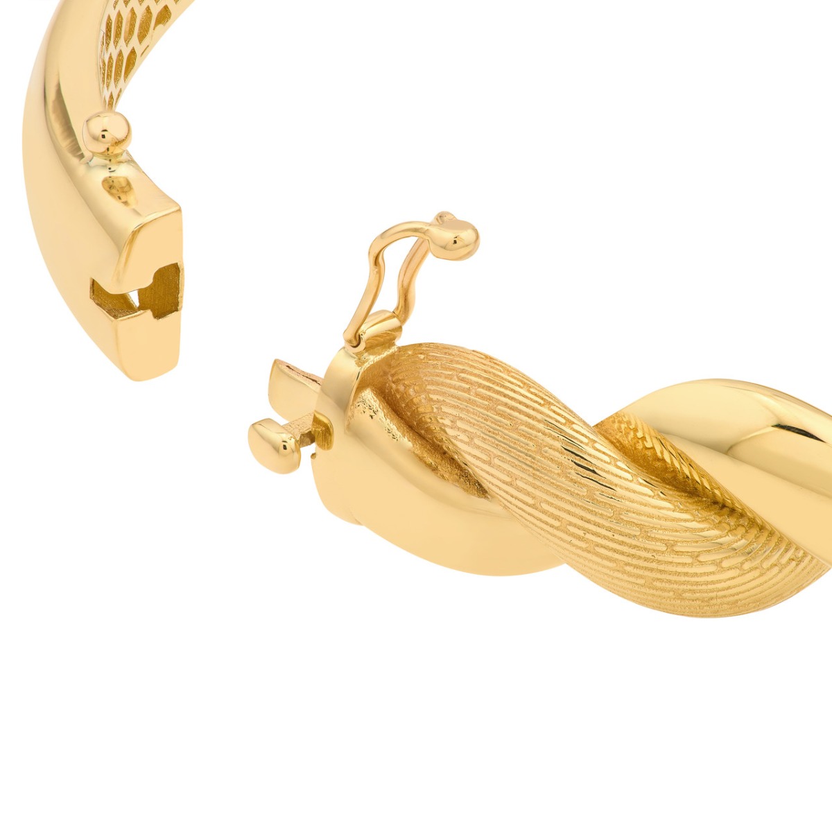 Textured and Polished Twist Gold Bangle 