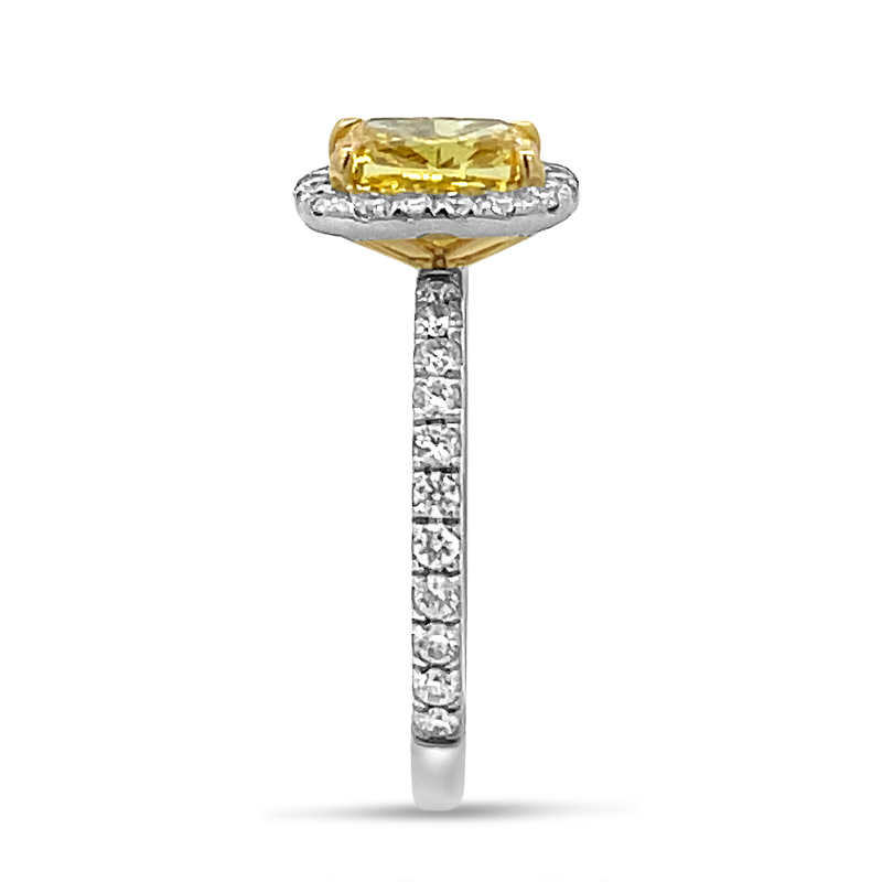 Yellow Elongated Cushion Halo Diamond Engagement Ring
