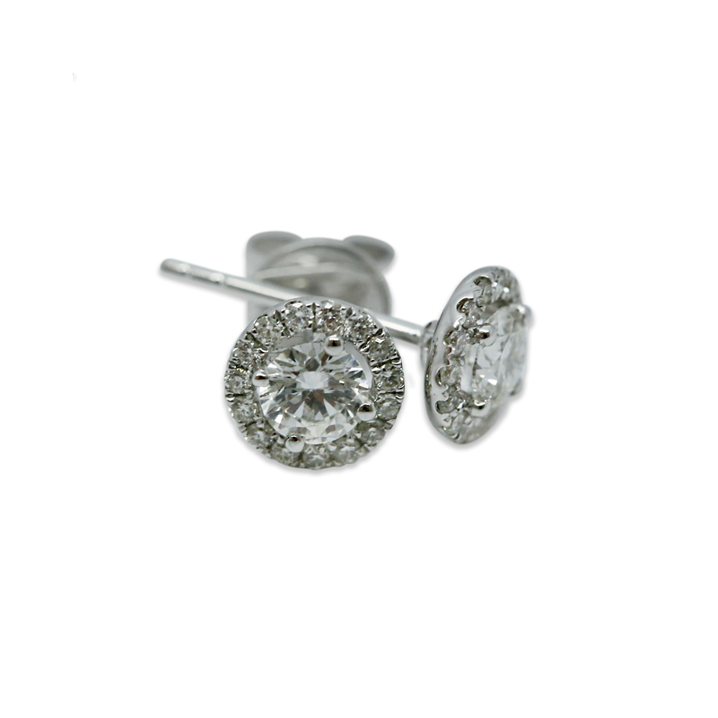 18kt White Gold Round Halo 0.30ct Total Diamond Earring Studs