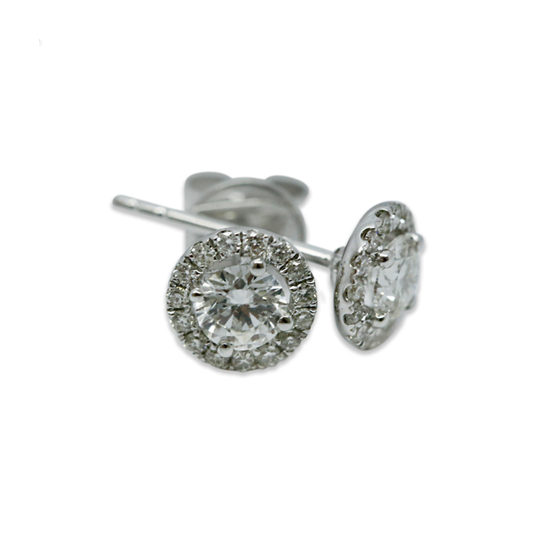 18k White Gold 0.50ct Total Round Halo Setting Diamond Earring Studs