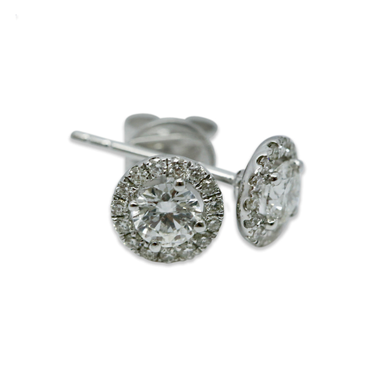 18kt White Gold Round Halo 0.70ct Total Diamond Earring Studs