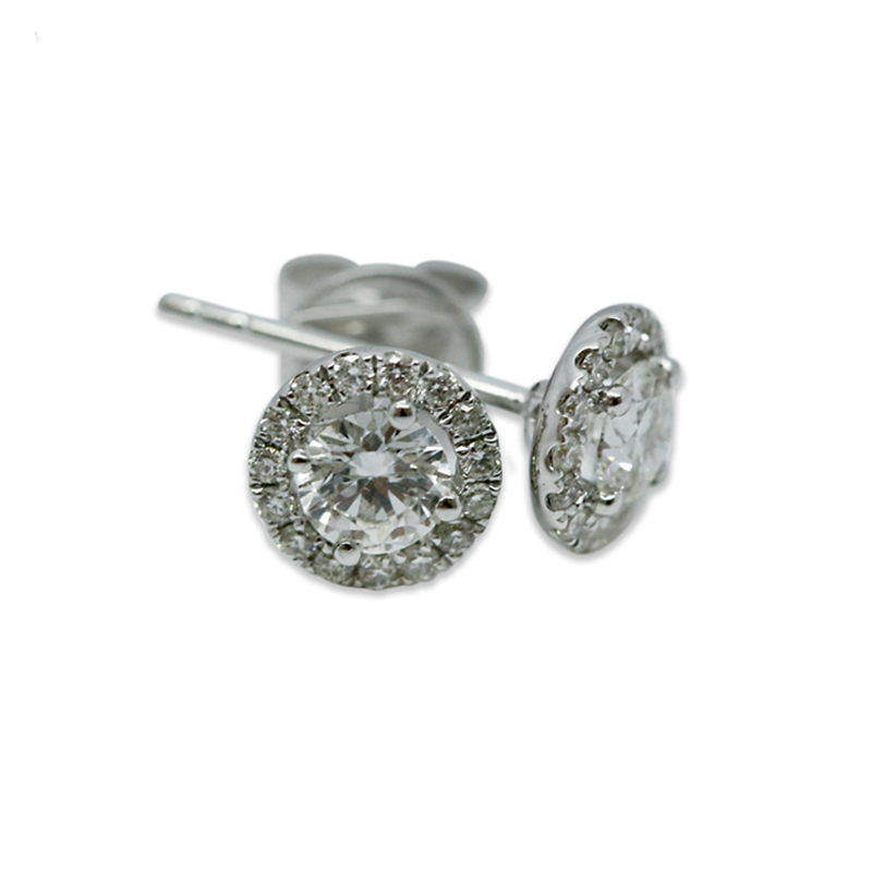 18k White Gold 0.70ct Total Round Halo Setting Diamond Earring Studs